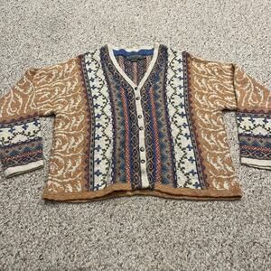 Icelandic Design Fair Isle Embroidered Cardigan Sweater Sz XL Nordic Textured